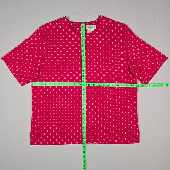 Worthington Vintage Pink Geometric‎ Blouse Large Short Sleeve Mod Retro 80s - Picture 7 of 10
